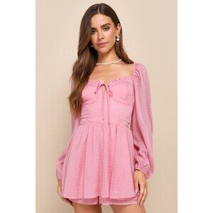 Lulus Adorable Perfection Pink Balloon Sleeve Bustier Romper - Size M
